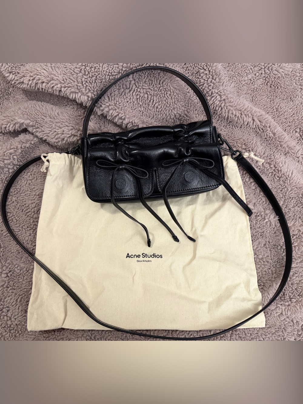 Acne Black Leather Mini Drawstring Shoulder Bag